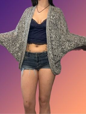 Garage Gray Open-Knit Batwing Cardigan